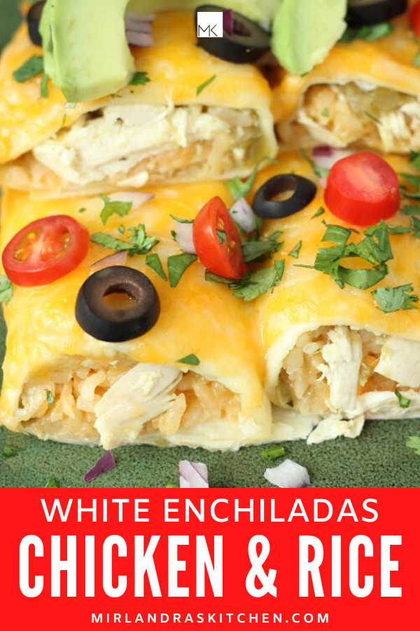 white enchiladas with chicken and rice promo image