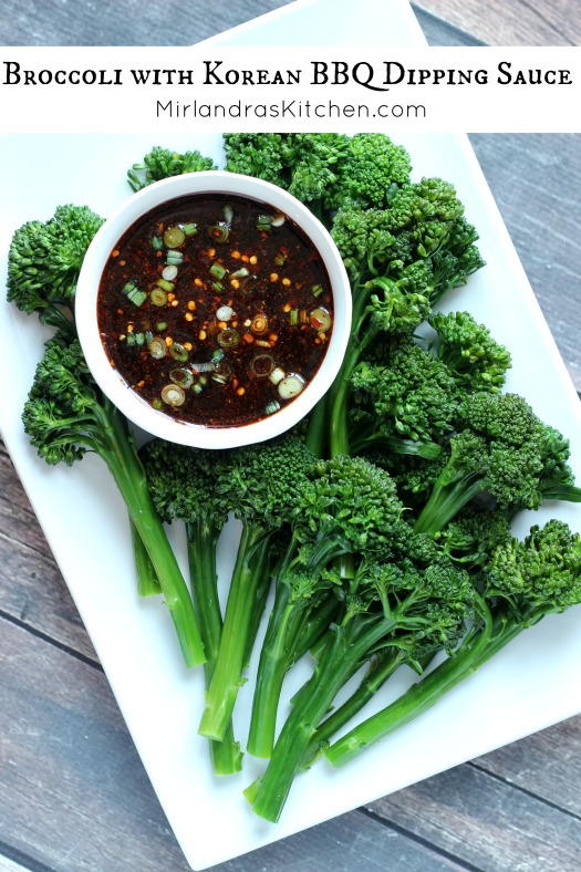 Broccoli is a beloved snack, appetizer, and side dish at our house because we serve it up right with an easy Korean BBQ Sauce for dipping. Traditional flavors of ginger, garlic, green onions and soy sauce make for some darn good sauce! Kids and adults love the sweet and salty flavor and the broccoli disappears fast.