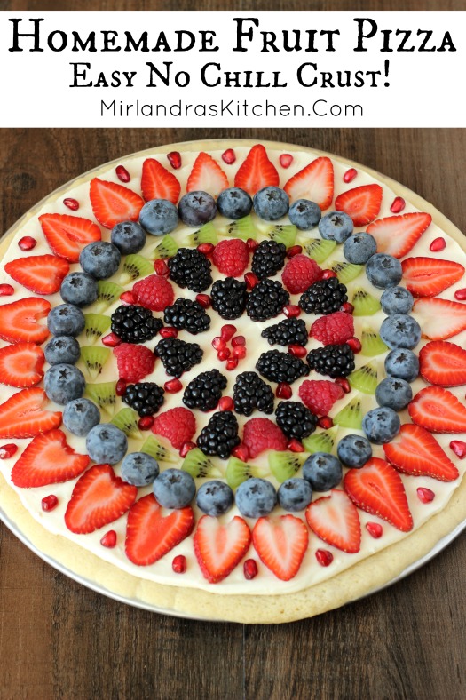 Easy no chill sugar cookie dough, fluffy cream cheese sauce, and piles of fresh fruit toppings make this Fruit Pizza a smash hit for any occasion.