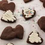 This is the easiest recipe for chocolate sugar cookies that exists! The dough does NOT have to be chilled and the cookies taste wonderful. These are cookies you can actually enjoy making with kids and I’ve included a great buttercream frosting recipe to decorate with!