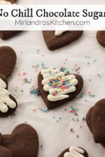 This is the easiest recipe for chocolate sugar cookies that exists! The dough does NOT have to be chilled and the cookies taste wonderful. These are cookies you can actually enjoy making with kids and I’ve included a great buttercream frosting recipe to decorate with!