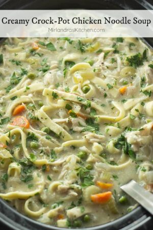 Creamy Crock-Pot Chicken Noodle Soup is savory and comforting on a cold, winter day. The soup is easy to toss together and the crock does all the work!