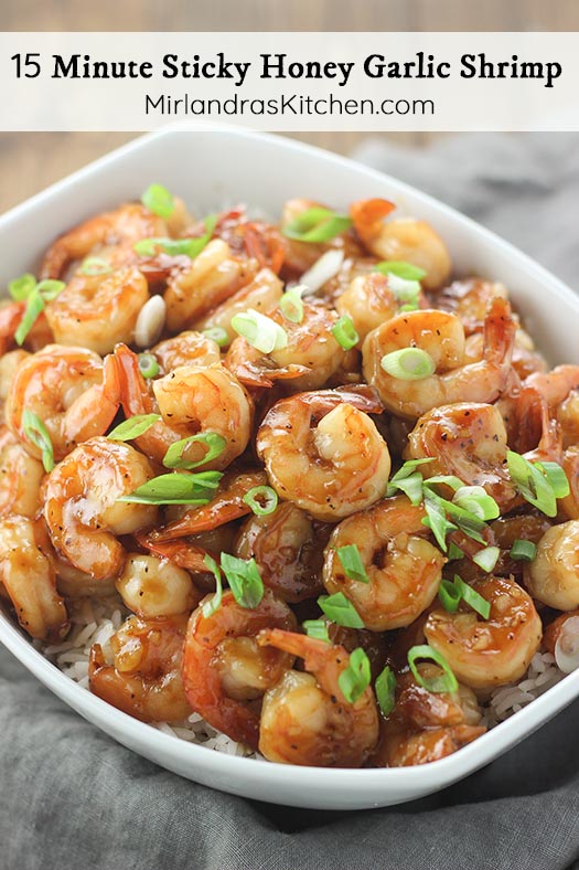 Sticky honey garlic shrimp is a fast and healthy dinner full of flavor with just the right amount of stickiness. This Asian take on shrimp is always a hit! Serve it over rice or individually as a party food if you like. Either way, be prepared for it to disappear quickly!