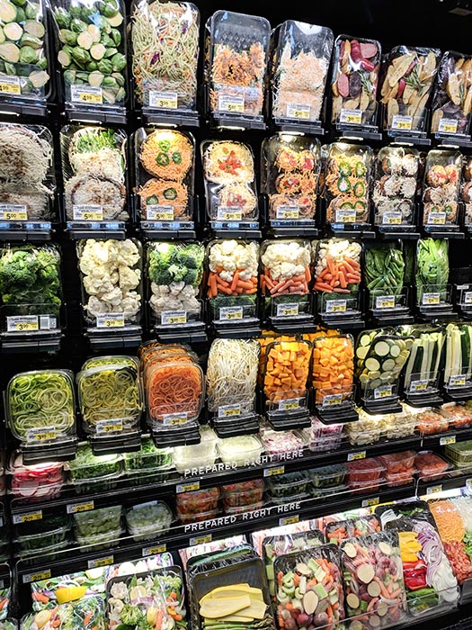 Grab and go healthy vegetable options from Albertsons on Broadway.  Zucchini noodles, carrot noodles, squash chunks, stir fry mixes, bean sprouts and other prepared vegetables.  