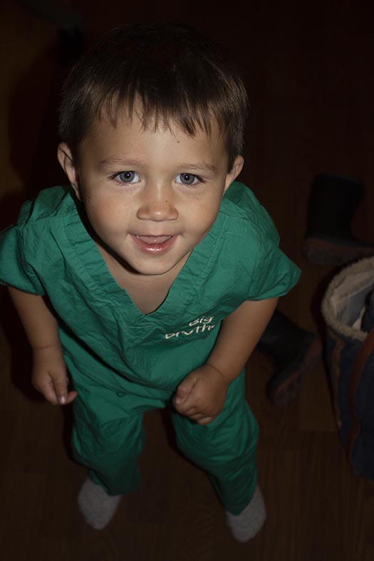 Jack in his Big Brother scrubs at the hospital