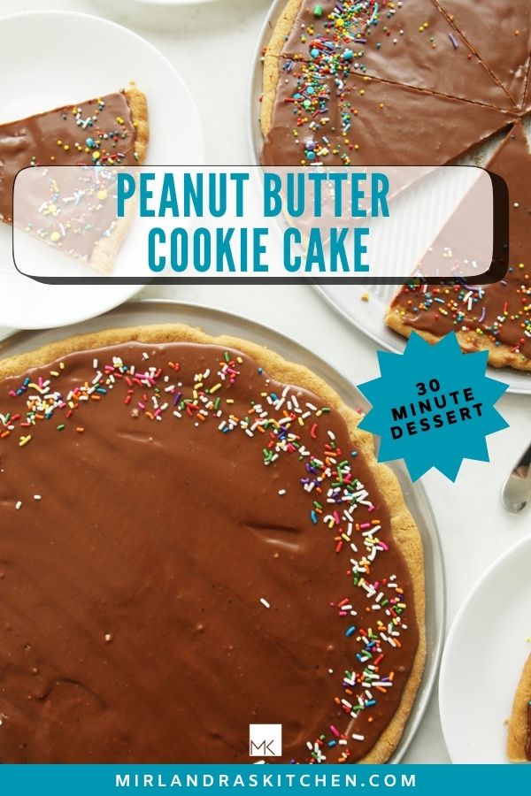 pinterest image for peanut butter cookie cake