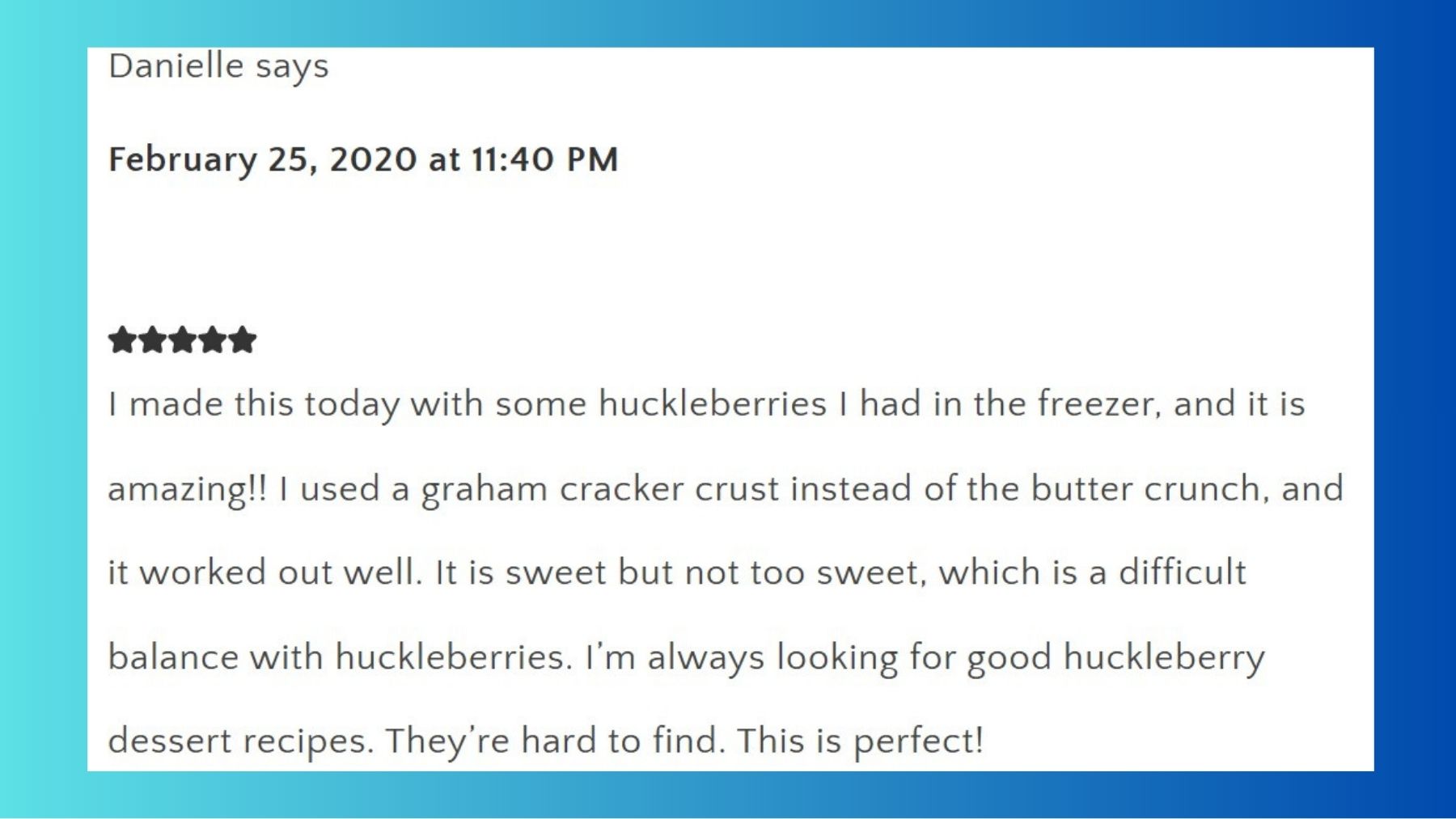A reader review for the no bake cheesecake recipe. 