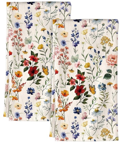 Two vintage inspired wildflower cotton tea towels. Lots of intricate floral designs.